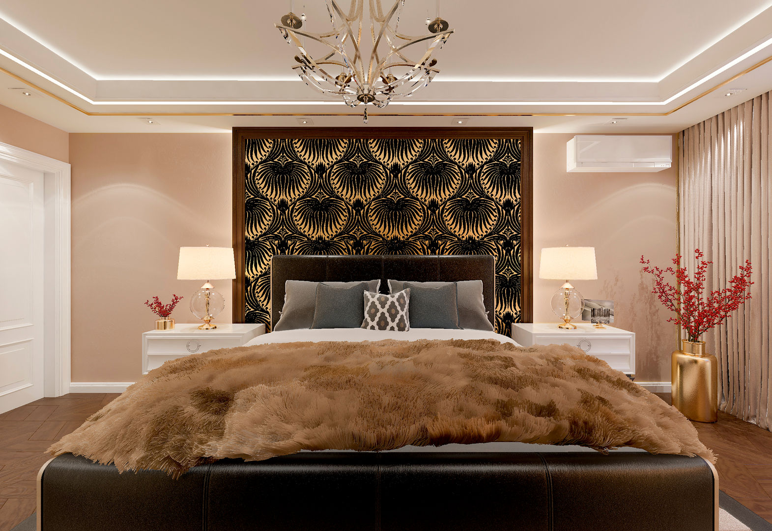 Спальня "Gold & fur", Студия дизайна Дарьи Одарюк Студия дизайна Дарьи Одарюк ห้องนอน