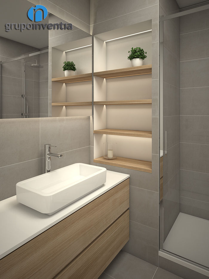 Proyecto de reforma integral 3D en Sitges, Grupo Inventia Grupo Inventia Modern bathroom Tiles