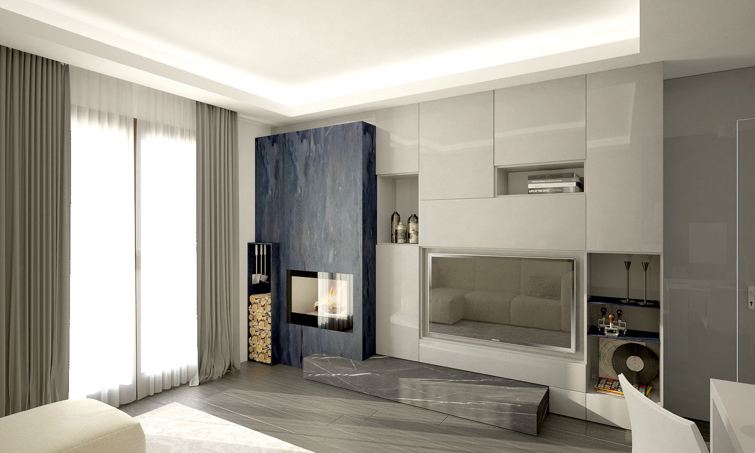 Render QUADRASTUDIO Soggiorno moderno Legno Effetto legno