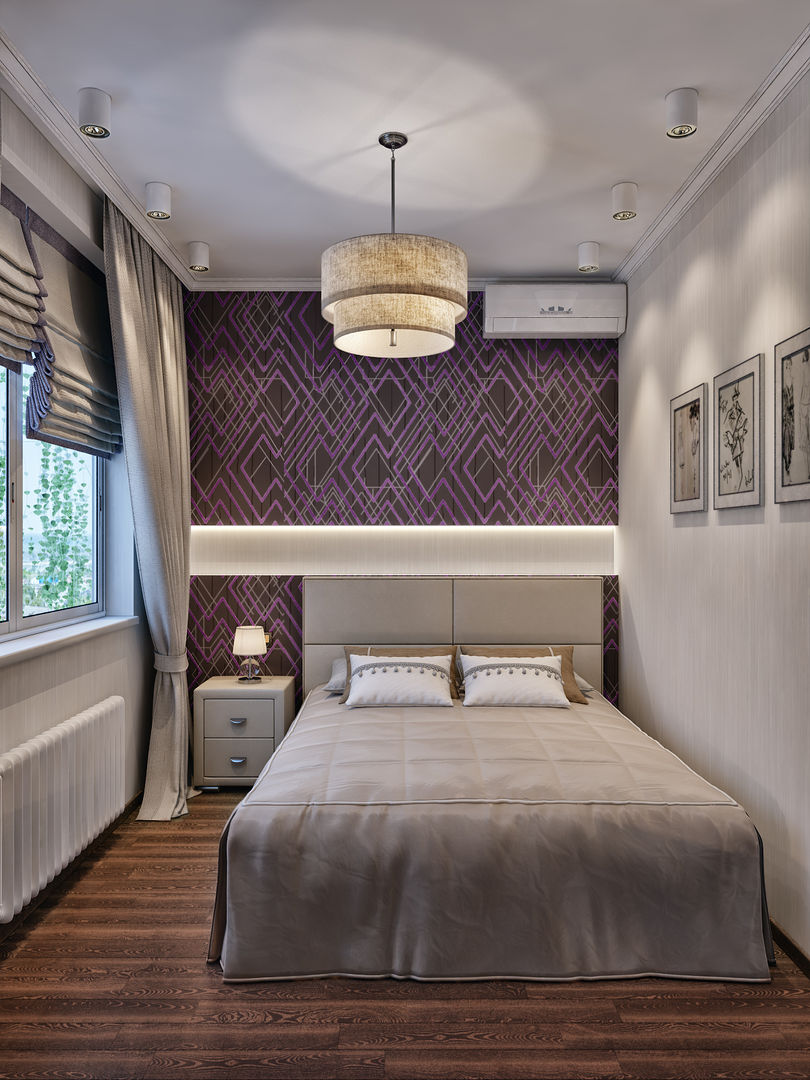 Квартира в Москве, 50 кв.м., Мастерская дизайна ЭГО Мастерская дизайна ЭГО モダンスタイルの寝室
