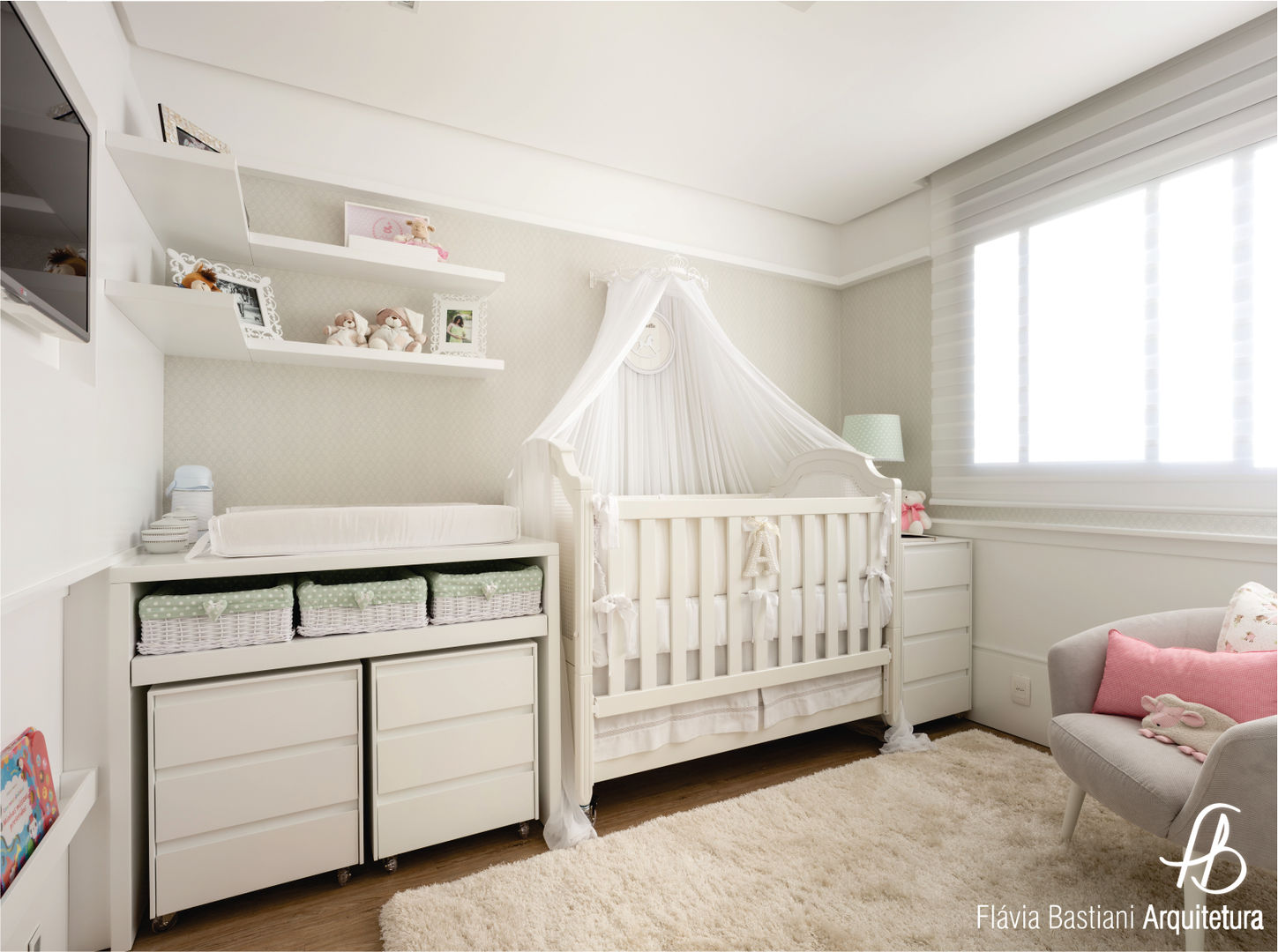 Dormitório de Bebê, Flávia Bastiani Arquitetura Flávia Bastiani Arquitetura Modern nursery/kids room MDF Beds & cribs