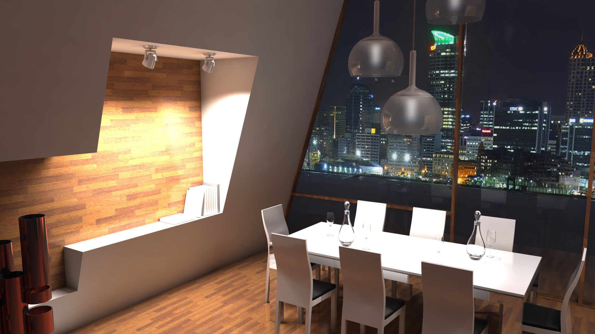 Interiores 3D Render, Atahualpa 3D Atahualpa 3D Modern dining room Wood Wood effect Lighting