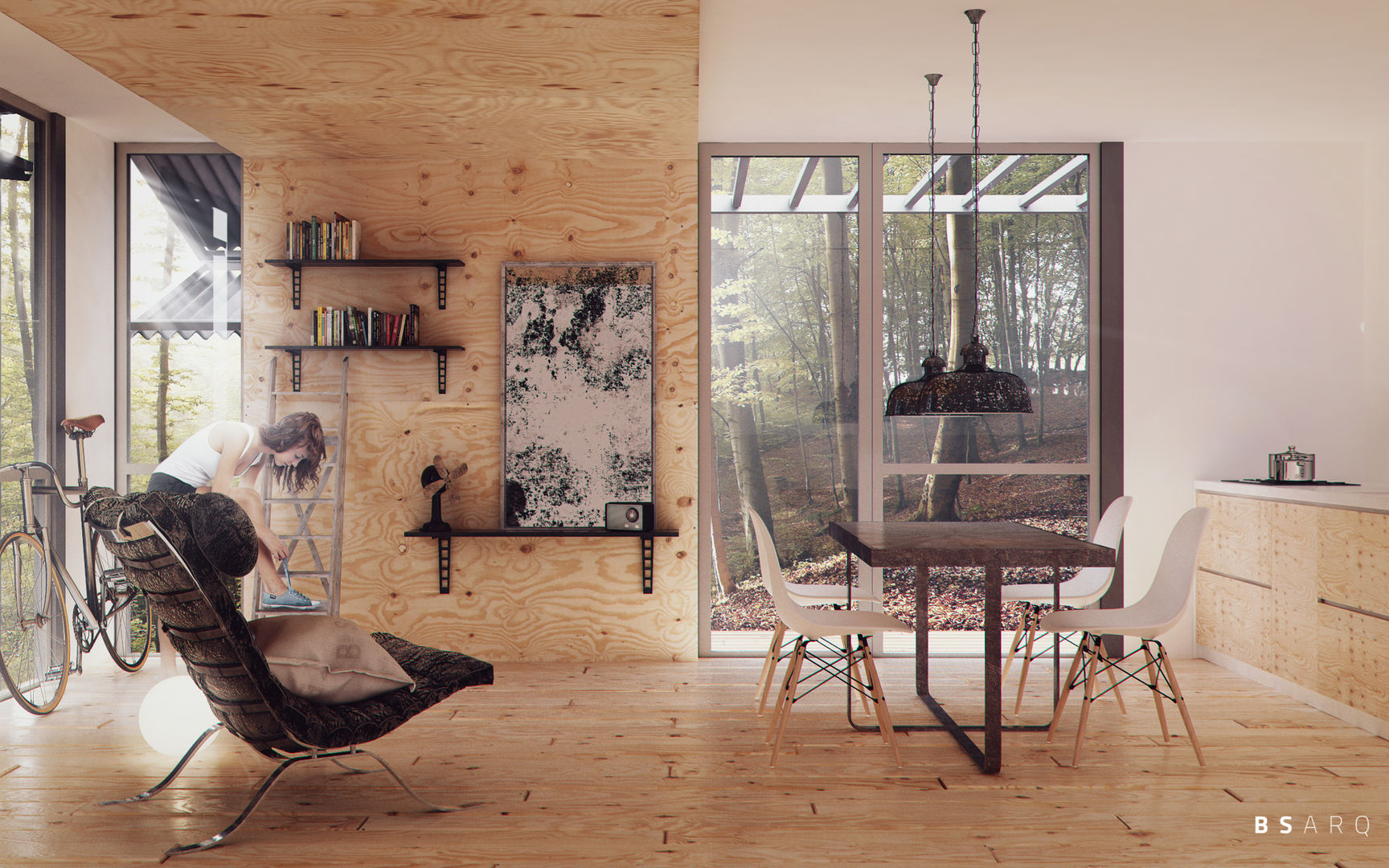 Viviendas Prefabricadas, BS ARQ BS ARQ Salones de estilo minimalista Madera Acabado en madera
