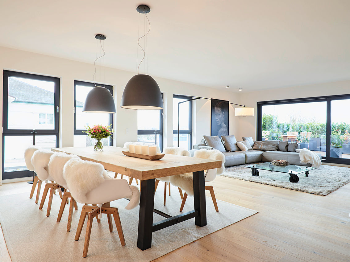 Stylish und gemütlich: ein Penthouse zum Wohlfühlen, HONEYandSPICE innenarchitektur + design HONEYandSPICE innenarchitektur + design Sala da pranzo moderna