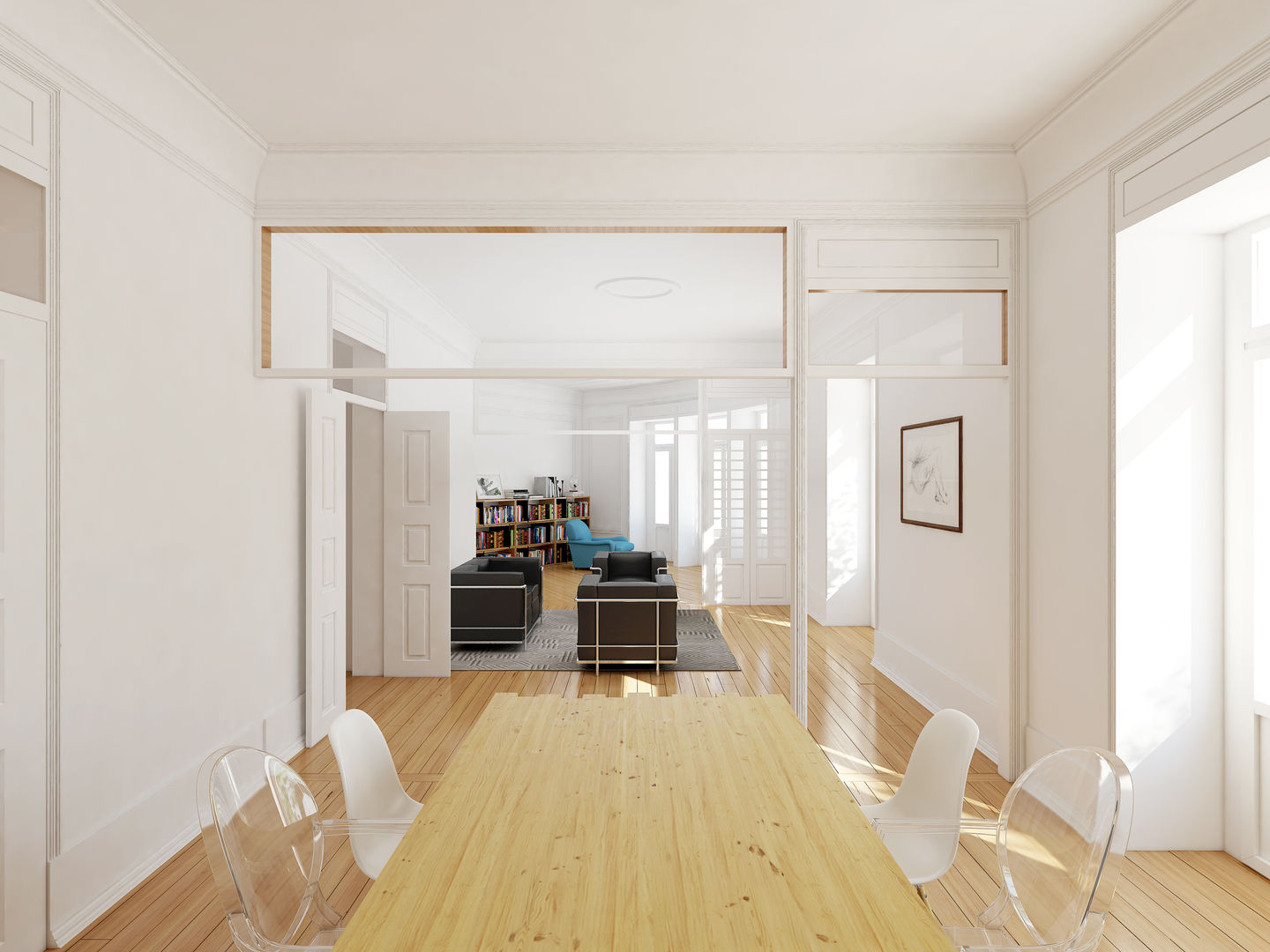 Remodelação de apartamento na Estrela, em Lisboa, de Aurora Arquitectos, AURORA ARQUITECTOS AURORA ARQUITECTOS Comedores modernos