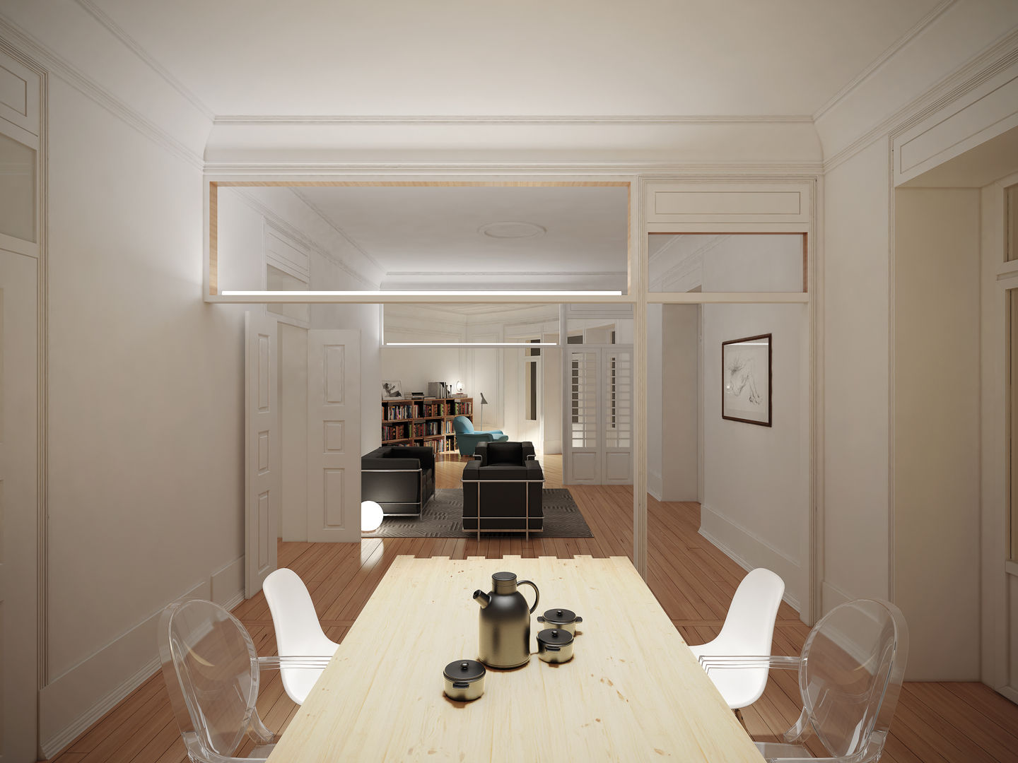 Remodelação de apartamento na Estrela, em Lisboa, de Aurora Arquitectos, AURORA ARQUITECTOS AURORA ARQUITECTOS Modern Yemek Odası