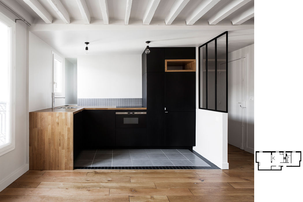Restructuration d’un appartement à Paris 10ème, Gali Sulukjian Architecte Gali Sulukjian Architecte ห้องครัว ไม้ Wood effect