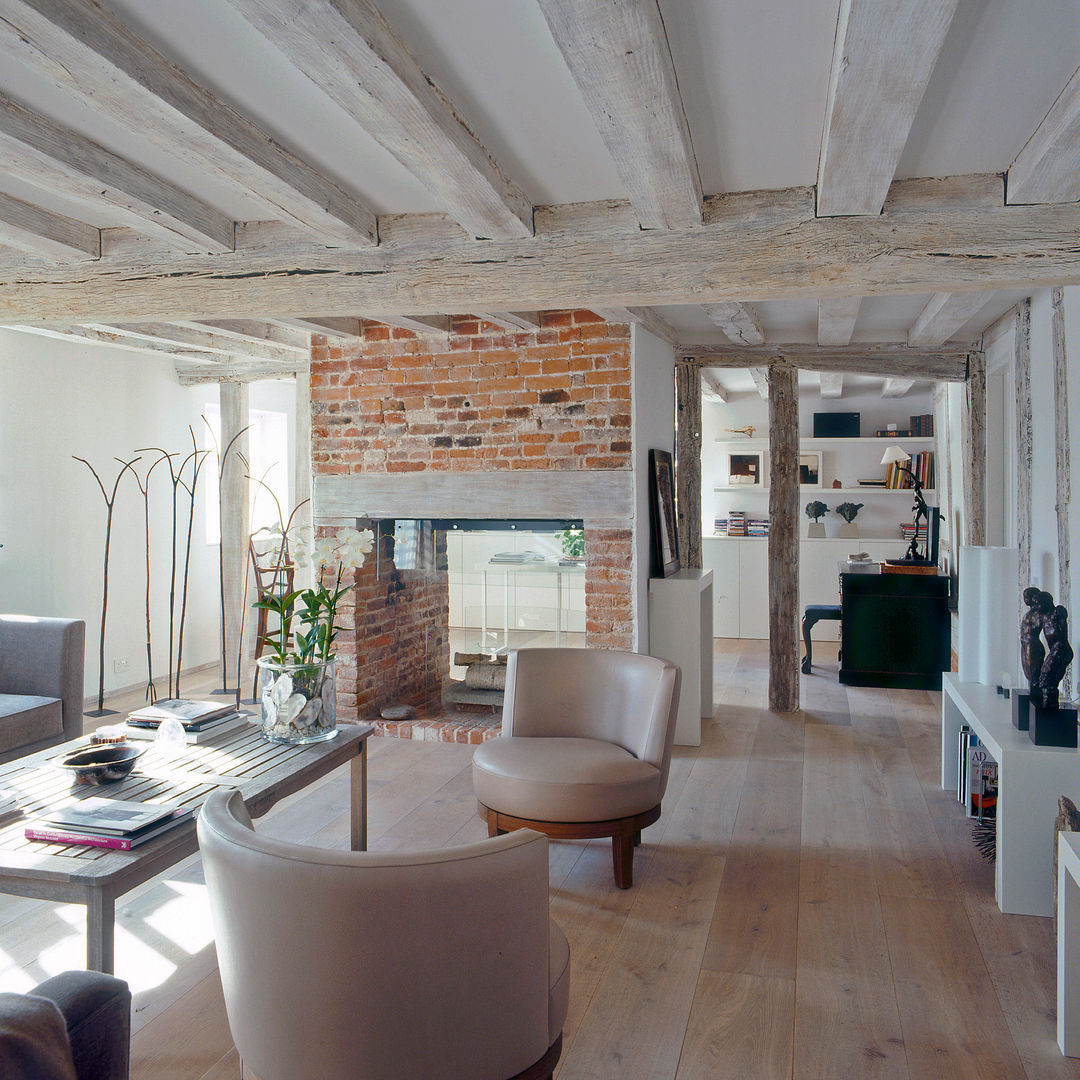 Living room at ​the Old Hall in Suffolk Nash Baker Architects Ltd Modern living room Wood Wood effect