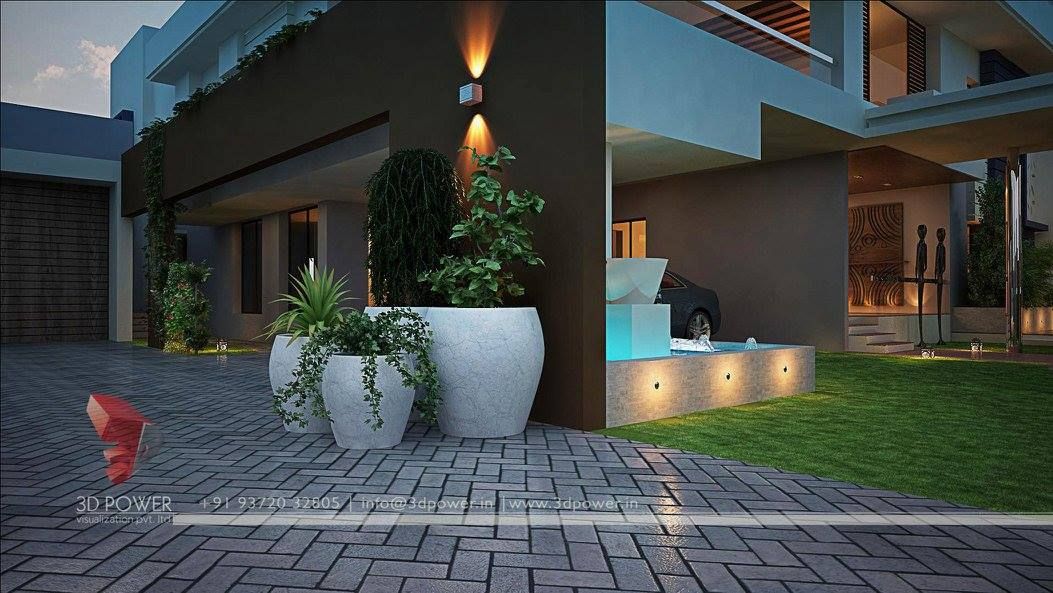 Beautiful Exteriors!, 3D Power Visualization Pvt. Ltd. 3D Power Visualization Pvt. Ltd. Modern style balcony, porch & terrace