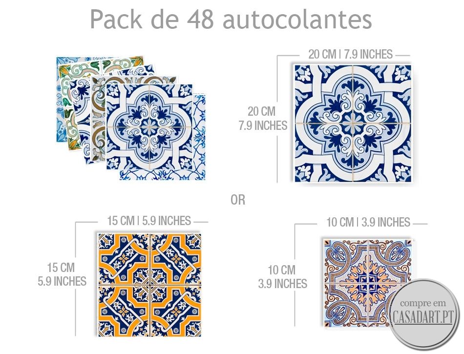 Azulejos Tradicionais Portugueses autocolantes (Pack de 48) CASADART.PT Casas clássicas Artigos para a casa