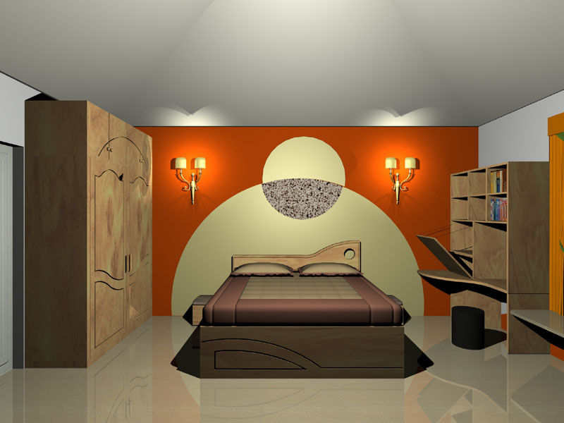 Interior projects, VASTHU ARCHITECTS VASTHU ARCHITECTS Modern style bedroom Furniture,Comfort,Wall sticker,Orange,Interior design,Art,Flooring,Bed frame,Floor,Wood