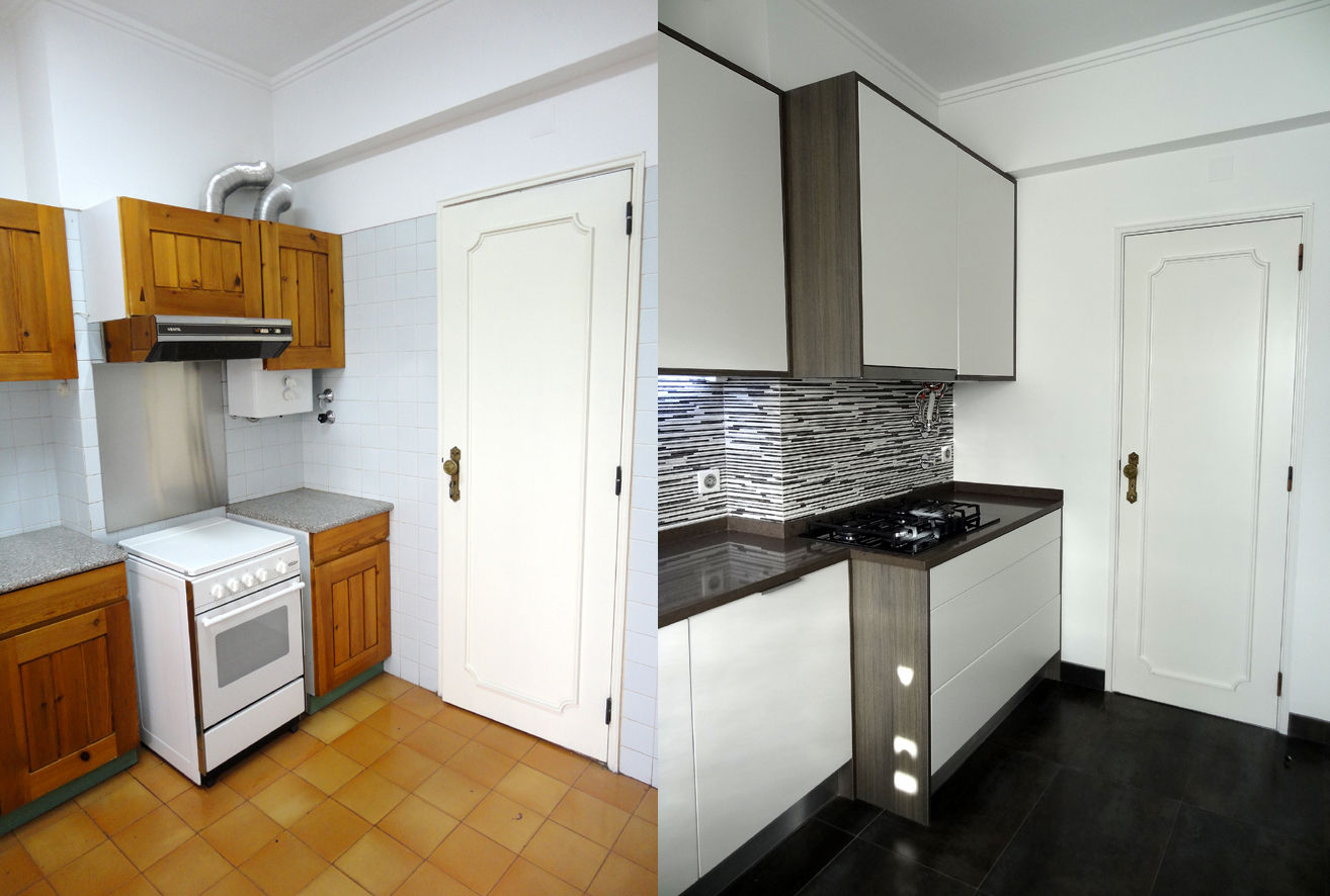 Remodelação de Apartamento, Braço de Prata , Happy Ideas At Home - Arquitetura e Remodelação de Interiores Happy Ideas At Home - Arquitetura e Remodelação de Interiores Modern Kitchen