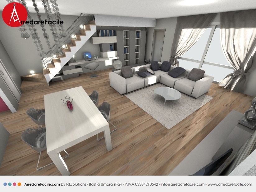 Soggiorno con scala a giorno e camino, Arredarefacile by Id.Solutions Arredarefacile by Id.Solutions Modern Living Room Wood Wood effect
