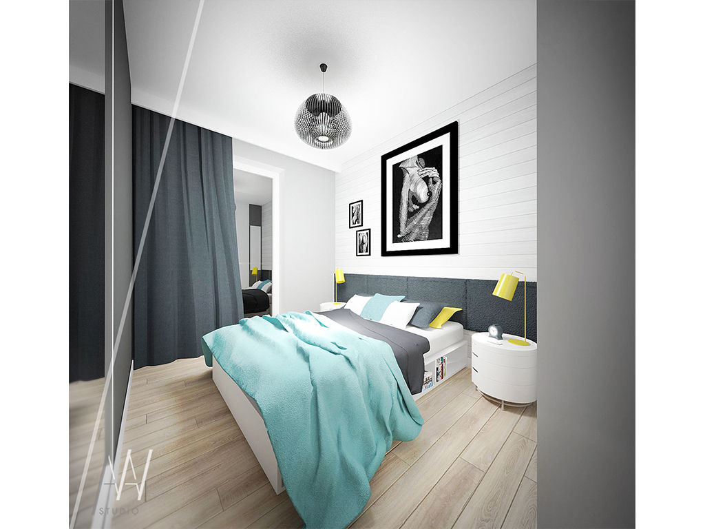 MIESZKANIE TRZYPOKOJOWE INSPIROWANE STYLEM SKANDYNAWSKIM - KONCEPCJA SYPIALNI, AAW studio AAW studio Scandinavian style bedroom
