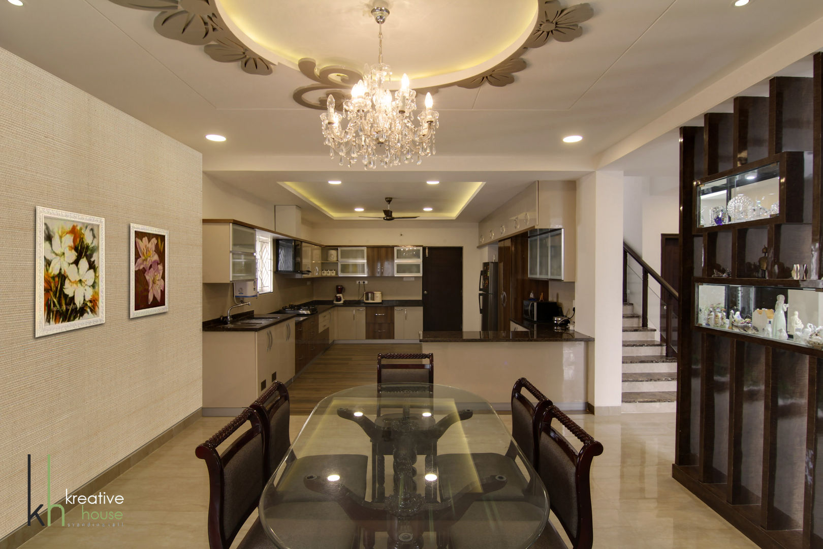 dining room overlooking kitchen KREATIVE HOUSE Eclectic style dining room Tiles Accessories & decoration