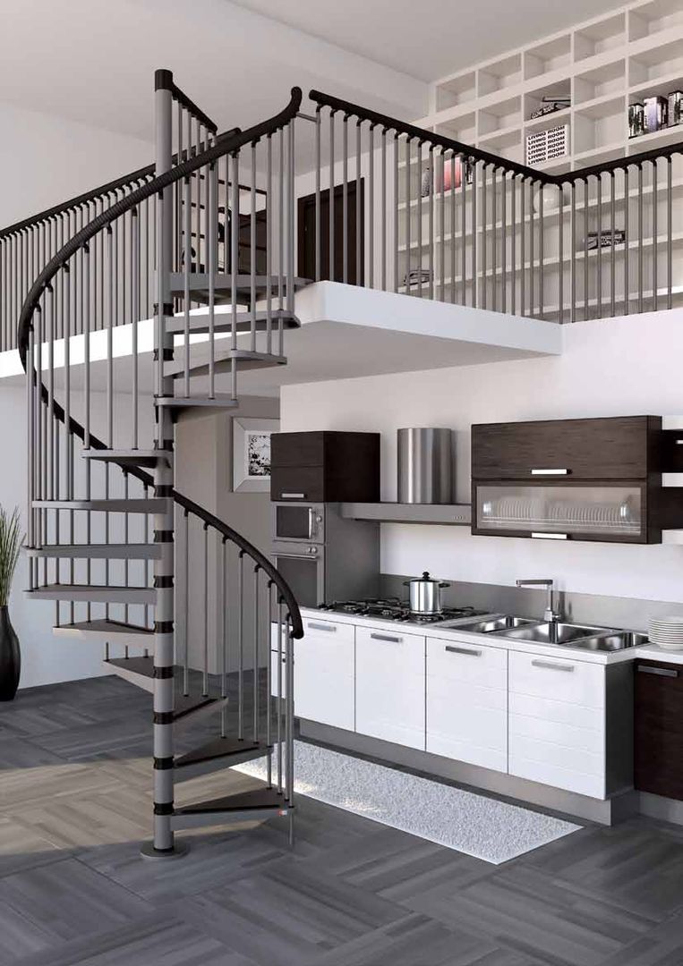 Ideal para tus espacios modernos RINTAL Escaleras Metal Metálico/Plateado escalera,escalera de caracol,Escaleras