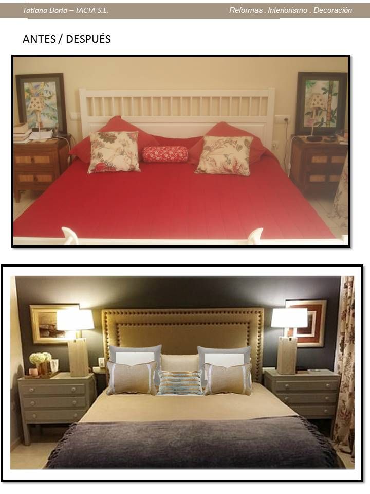 antes y después de dormitorio, Tatiana Doria, Diseño de interiores Tatiana Doria, Diseño de interiores Спальня Ліжка та спинки