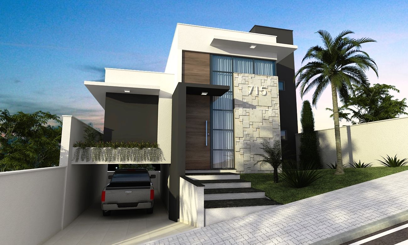 Residência Moderna, Valente Arquitetura & Construção Valente Arquitetura & Construção บ้านและที่อยู่อาศัย อิฐหรือดินเผา