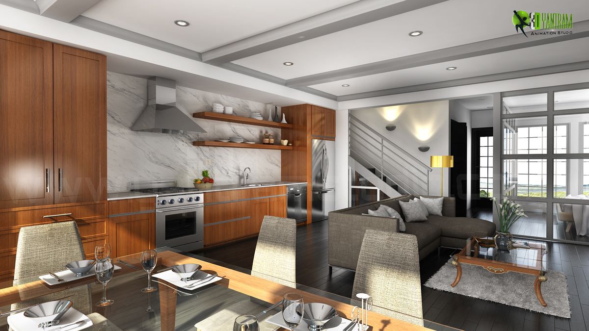 Residential 3D Interior Kitchen Design Yantram Animation Studio Corporation Cocinas modernas