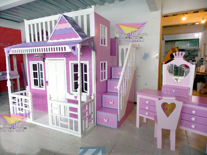 HERMOSA CASITA CELESTIAL Y TOCADOR Kids World- Recamaras, literas y muebles para niños Cuartos infantiles de estilo clásico Derivados de madera Transparente Camas y cunas