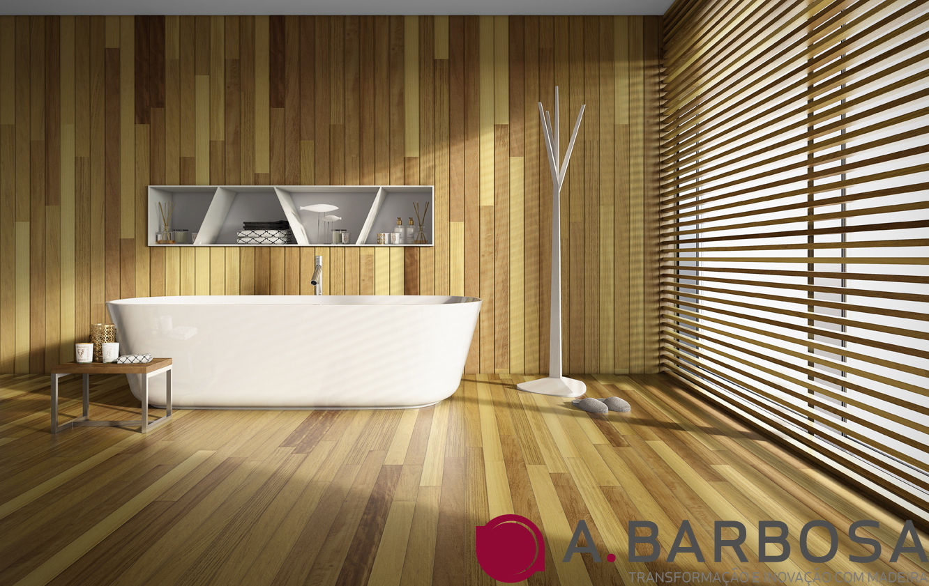 A.Barbosa - Pavimentos maciços, A.Barbosa A.Barbosa 모던스타일 욕실 솔리드 우드 멀티 컬러 욕조 및 샤워 시설