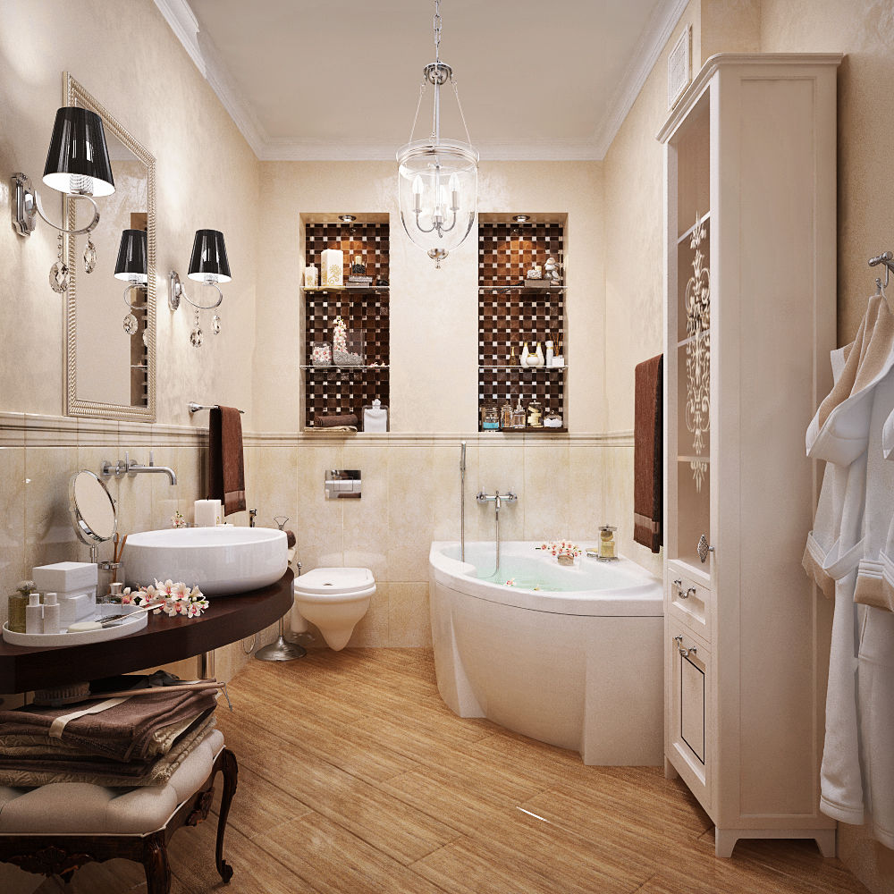 Комфорт и роскошь ванной комнаты - выполнимая задача, Студия дизайна ROMANIUK DESIGN Студия дизайна ROMANIUK DESIGN Baños de estilo clásico Azulejos