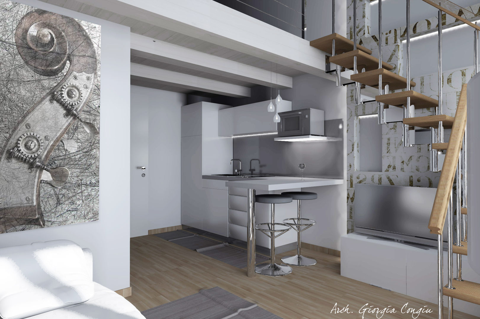 Progetto arredamento di interni mini appartamento, Arch. Giorgia Congiu Arch. Giorgia Congiu مطبخ