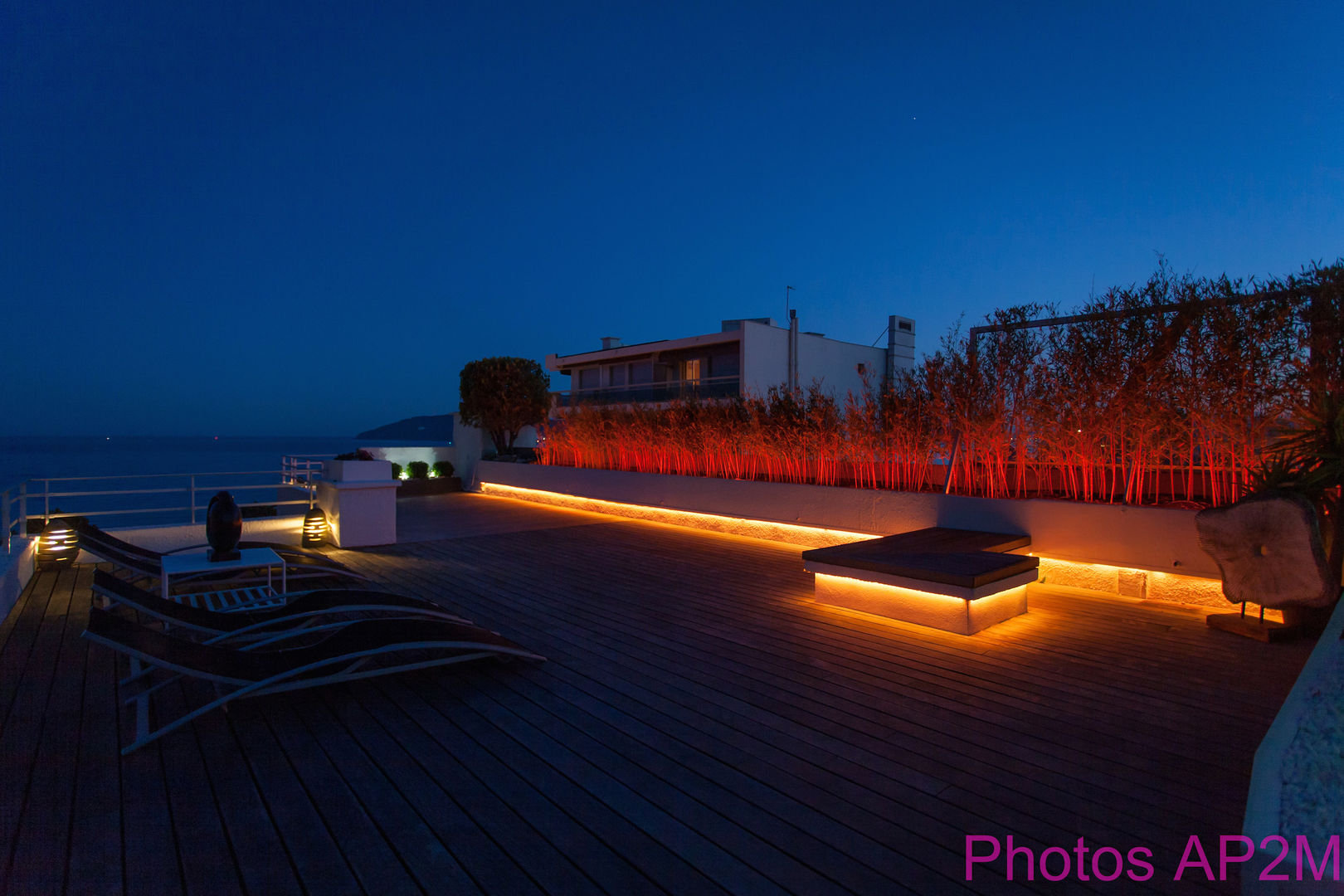 Eclairage terrasse, Architecture Nature & Lumière Architecture Nature & Lumière Modern balcony, veranda & terrace