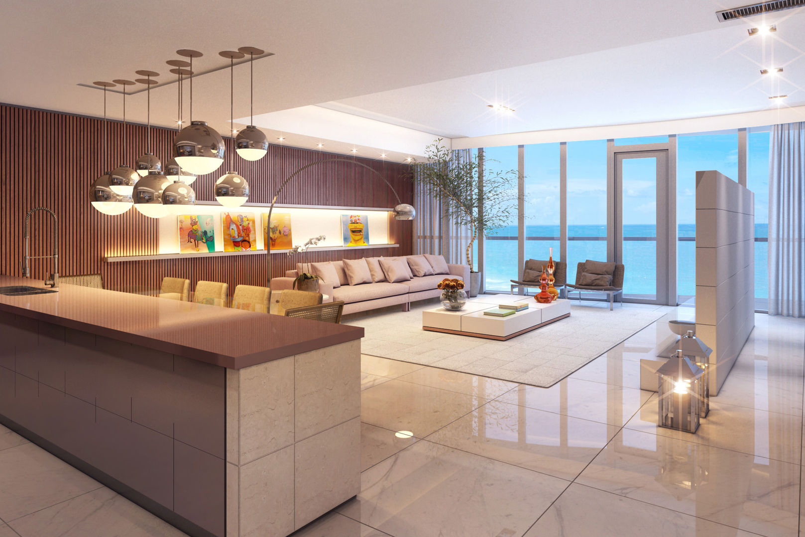 Apartamento em Miami - Château beach, Giovanna Castagna Arquitetura Interiores Giovanna Castagna Arquitetura Interiores غرفة المعيشة خشب Wood effect