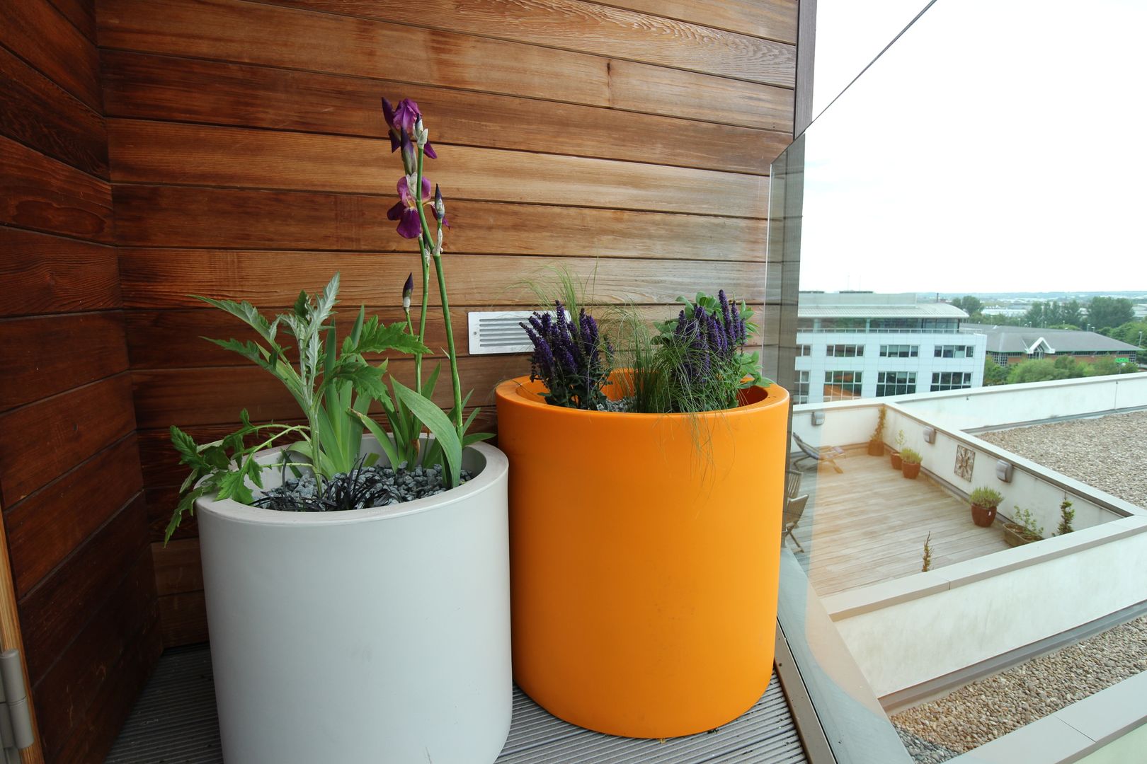 Vibrant Roof Terrace Yorkshire Gardens Modern balcony, veranda & terrace