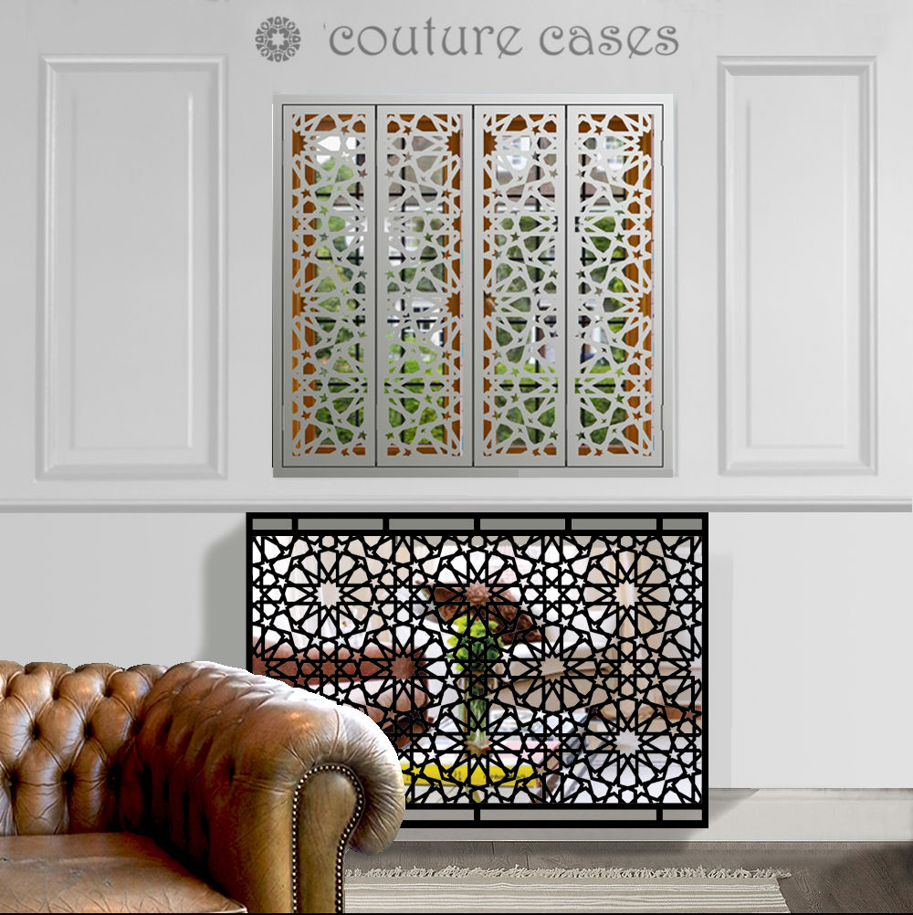 Islamic and Moroccan art inspired modern mirrored console table and radiator cover Lace Furniture Couloir, entrée, escaliers asiatiques Verre Accessoires & décorations