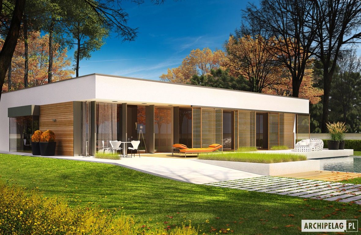 PROJEKT DOMU EX 7 (z wiatą) , Pracownia Projektowa ARCHIPELAG Pracownia Projektowa ARCHIPELAG Casas de estilo moderno