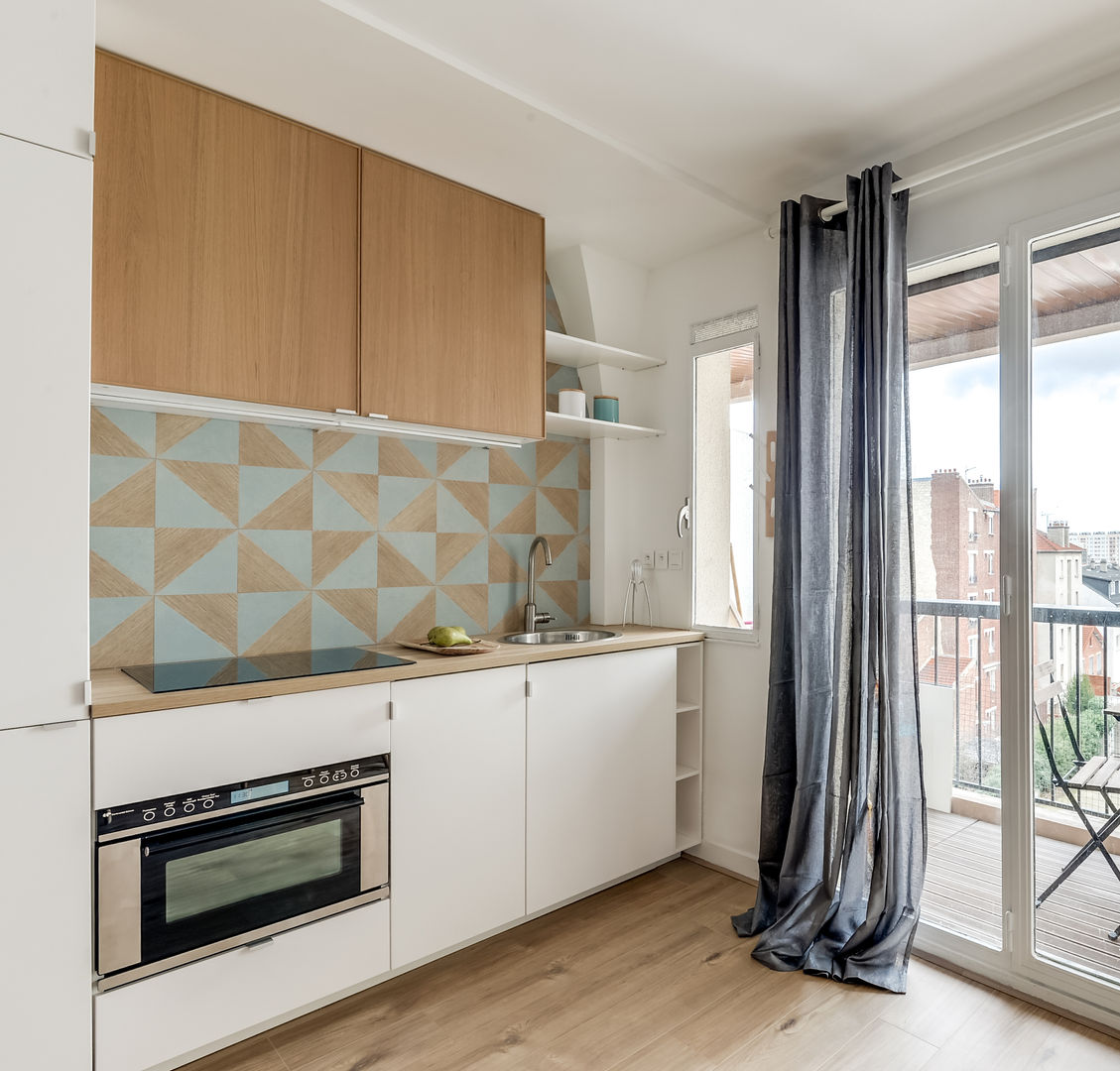 PROJET VOLTAIRE, Agence Transition Interior Design, Architectes: Carla Lopez et Margaux Meza, Transition Interior Design Transition Interior Design Modern Kitchen