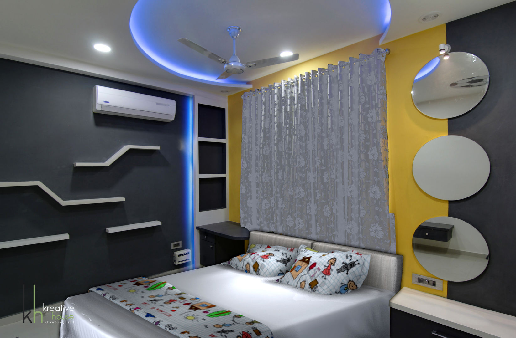 Children's Bed Room KREATIVE HOUSE Modern style bedroom Plywood Property,Furniture,Blue,Interior design,Building,Lighting,Comfort,Architecture,House,Flooring
