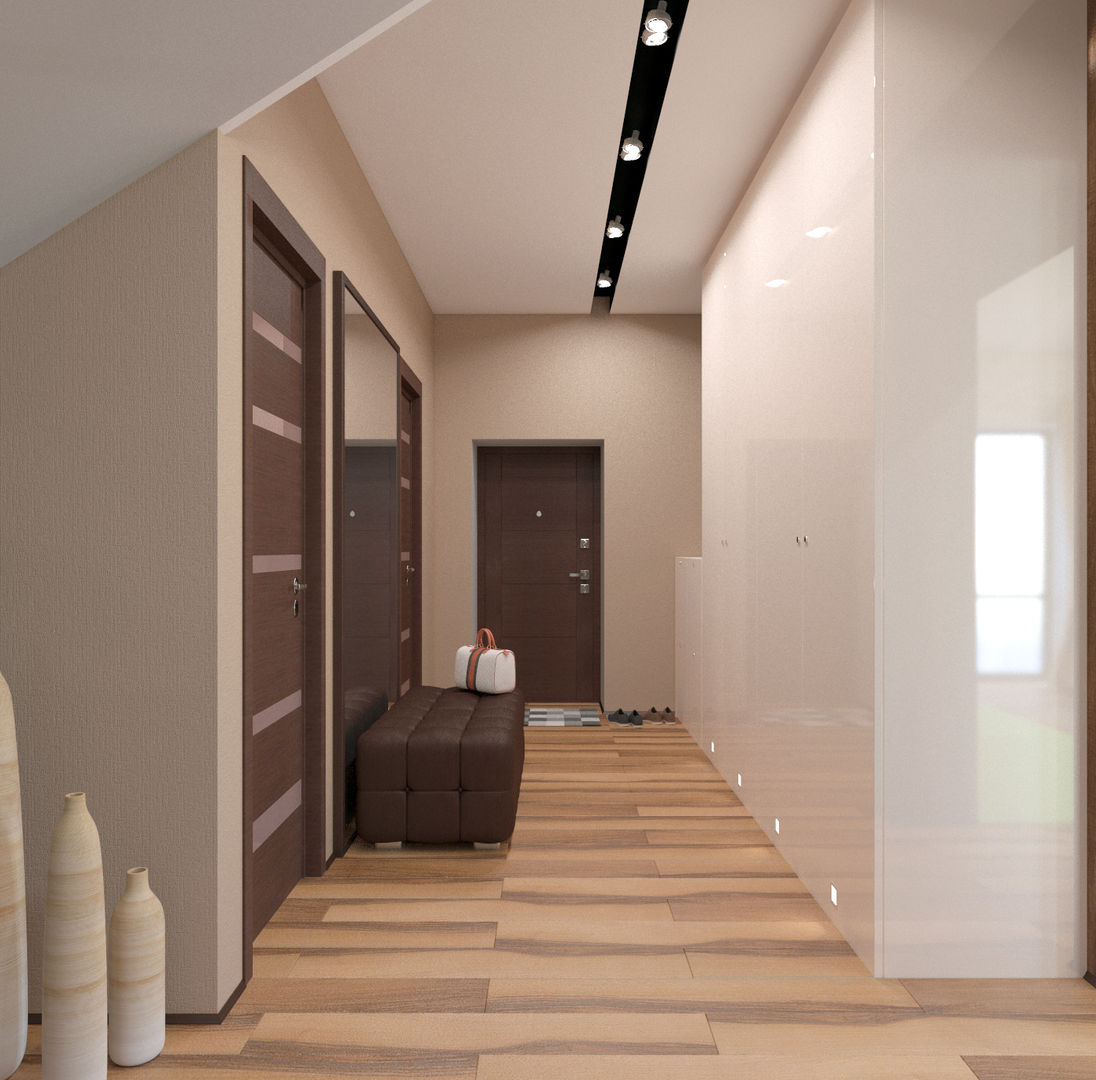 Дом для дружной семьи, студия дизайна "Крендель" студия дизайна 'Крендель' Minimalist corridor, hallway & stairs