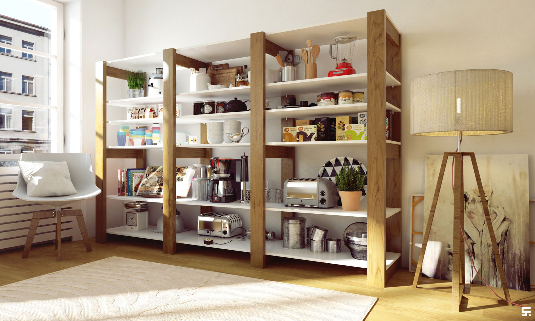 homify Moderne Wohnzimmer Holz Holznachbildung Regale