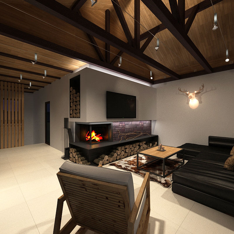 Интерьер дома с террасой. Ландшафтный дизайн , A-partmentdesign studio A-partmentdesign studio Living room Tiles