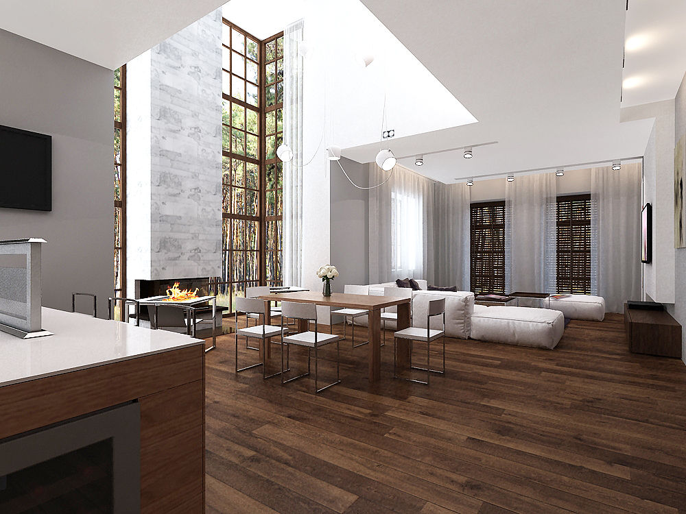 Интерьер дома с винотекой в стиле модерн и шале, A-partmentdesign studio A-partmentdesign studio Dinding & Lantai Minimalis Kaca