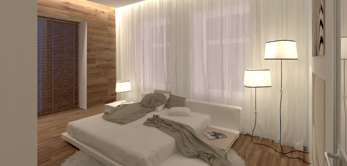 Интерьер дома с винотекой в стиле модерн и шале, A-partmentdesign studio A-partmentdesign studio غرفة نوم خشب Wood effect
