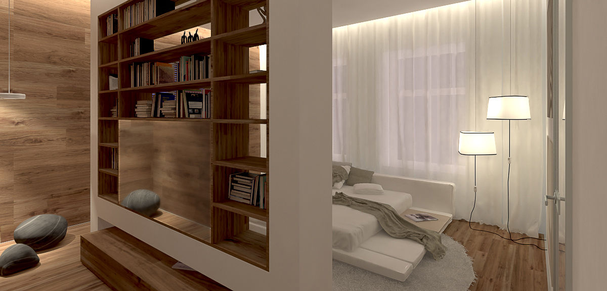 Интерьер дома с винотекой в стиле модерн и шале, A-partmentdesign studio A-partmentdesign studio غرفة نوم خشب Wood effect