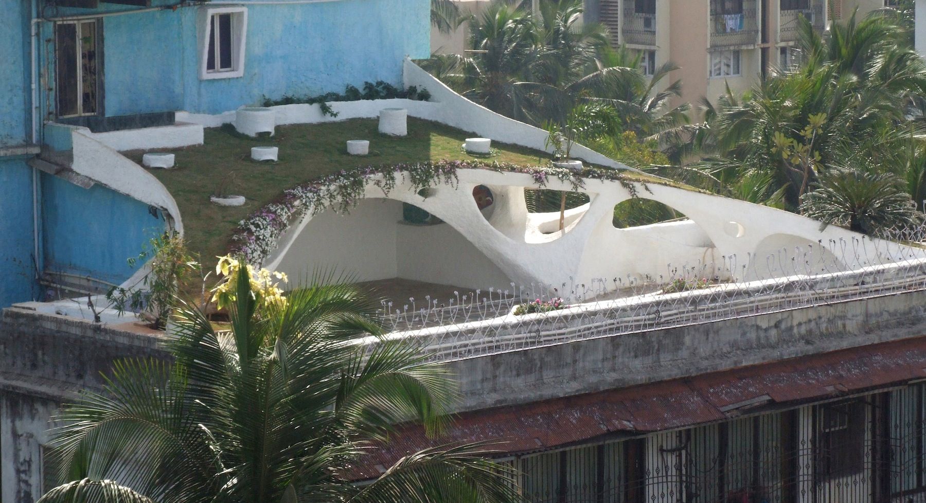 Rooftop Garden ariel view The White Room Mediterranean style garden Concrete Building,Window,Tree,Arecales,Urban design,Public space,Woody plant,Leisure,Plant,Real estate