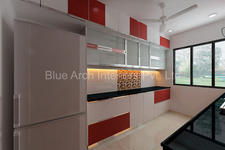 Subramanium Residence (Mulund), Bluearch Architects & Interiors Bluearch Architects & Interiors Modern kitchen ایلومینیم / زنک Cabinets & shelves