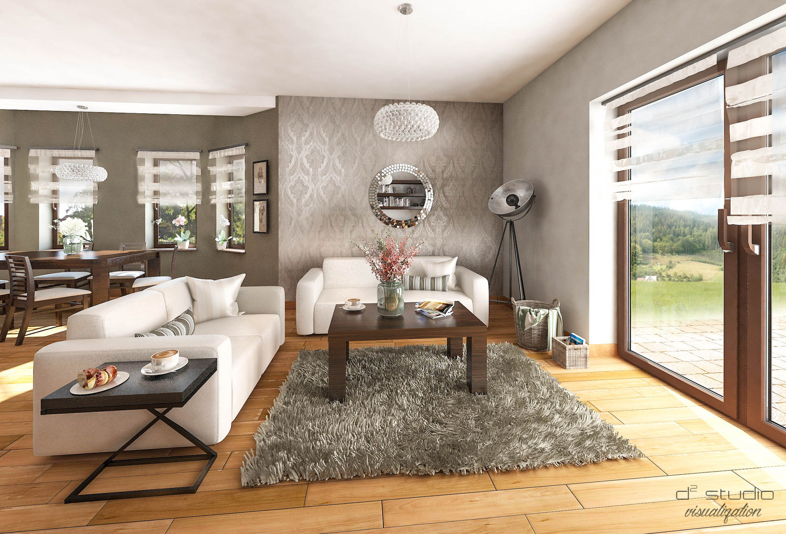 Salon klasyczny z kuchnią / CLASSIC LIVING ROOM with KITCHEN, D2 Studio D2 Studio Living room Wood Wood effect