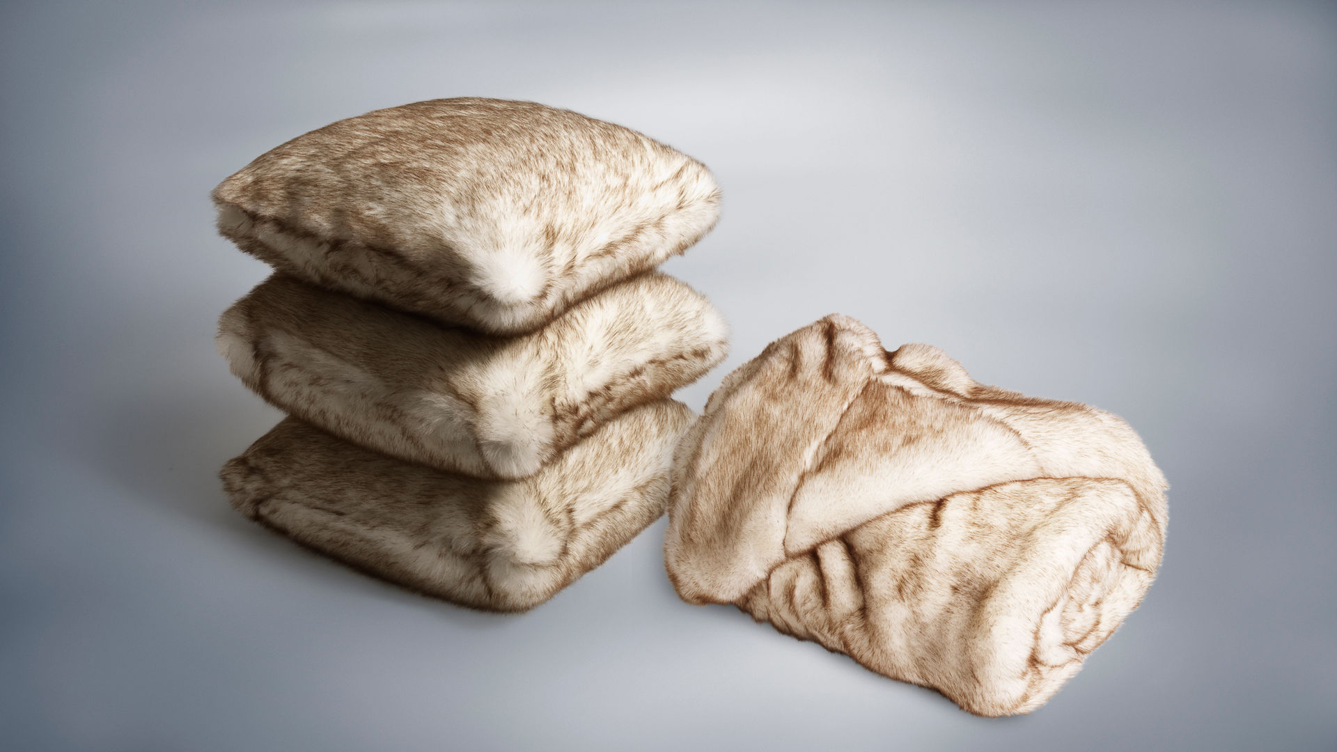 Faux fur throw and cushions - Elegance collection Mille Boutique Ltd 모던스타일 침실 모피 화이트 액세서리 & 장식