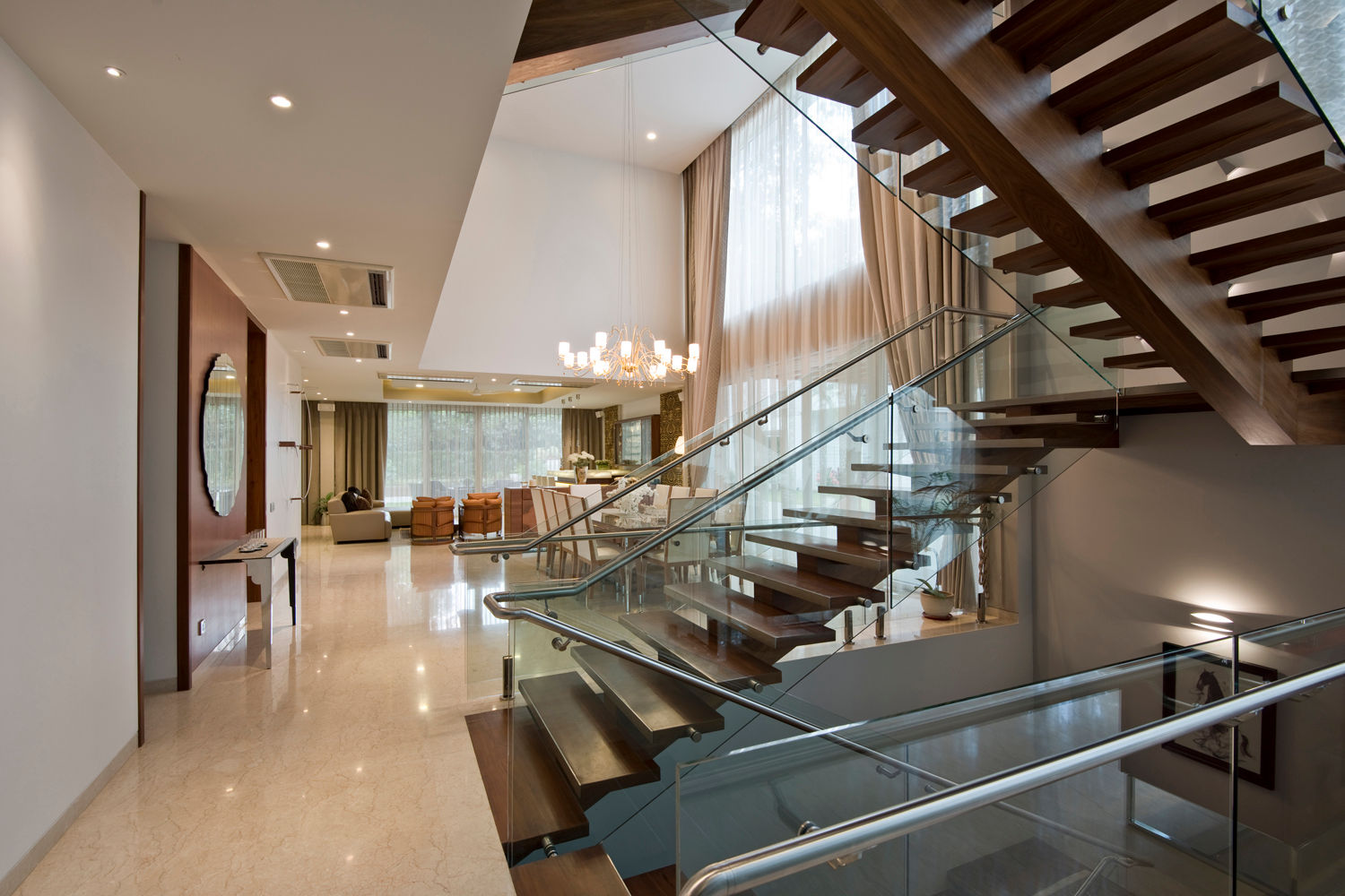 Private Residence, Koregaon Park, Pune Chaney Architects Modern Corridor, Hallway and Staircase