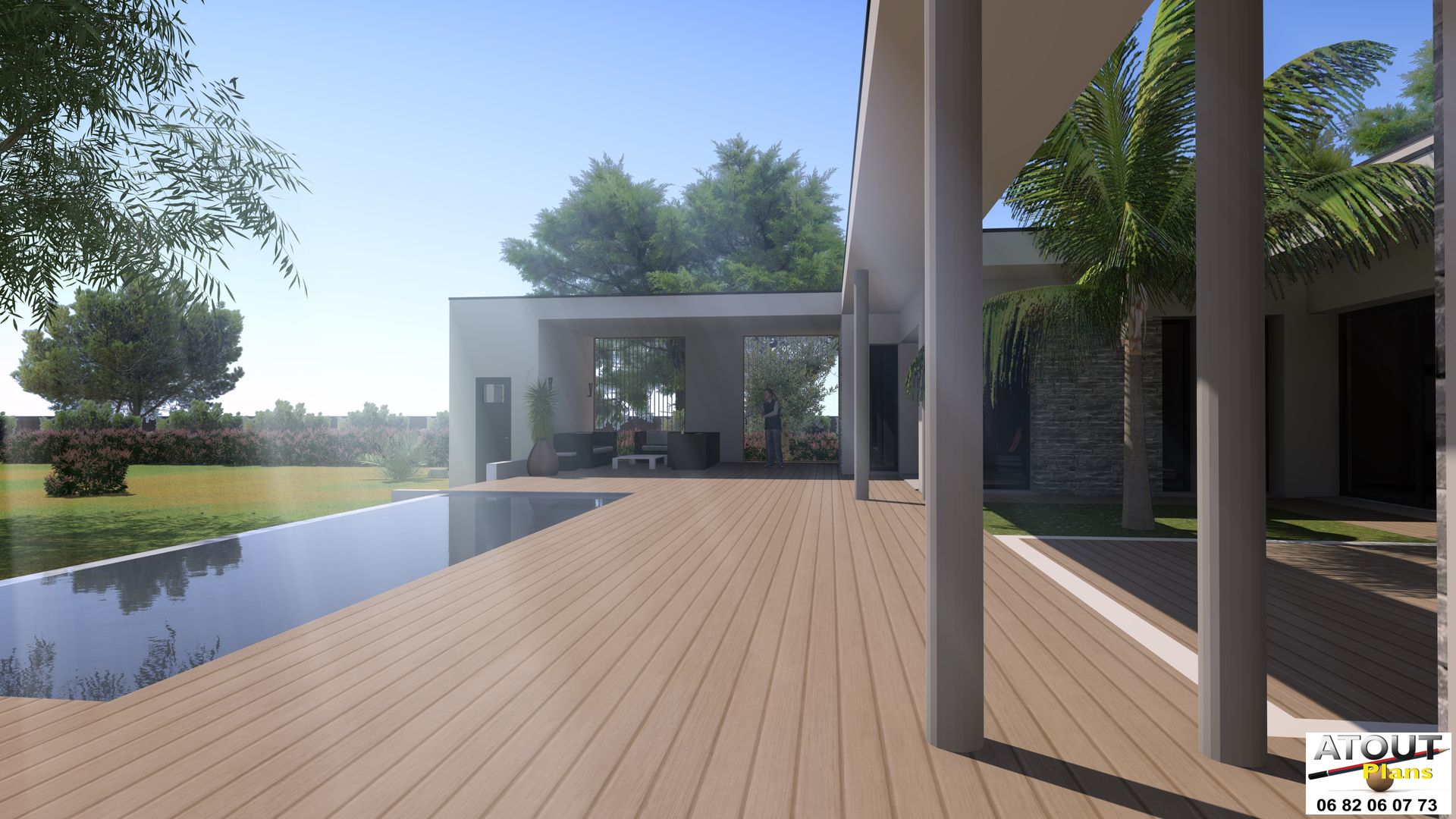 Conception moderne d’une villa avec piscine, Atoutplans Architecture Atoutplans Architecture Modern style gardens