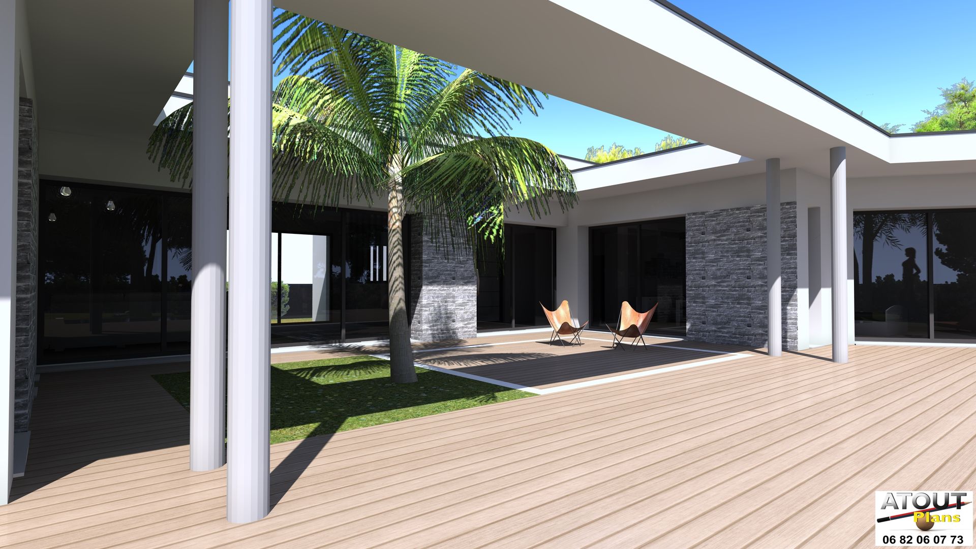 Conception moderne d’une villa avec piscine, Atoutplans Architecture Atoutplans Architecture Jardines de estilo moderno