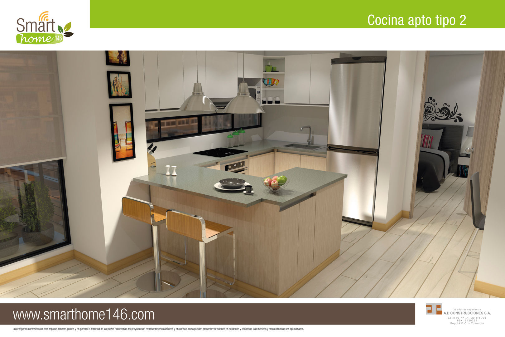 Cocina tipo barra americana AP Construcciones S.A. Cocinas de estilo moderno Aglomerado