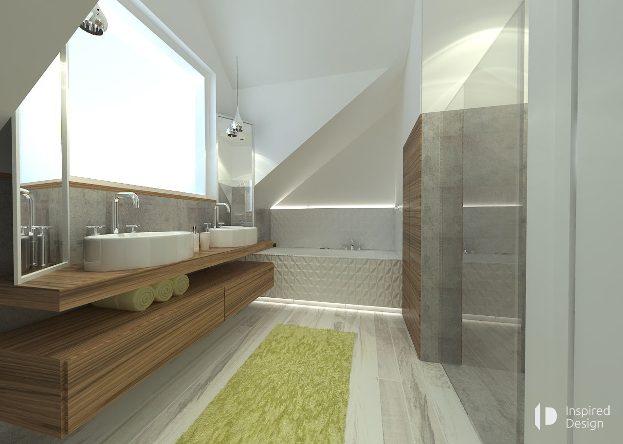 Projekt szeregówki w Namysłowie, Inspired Design Inspired Design Casas de banho modernas