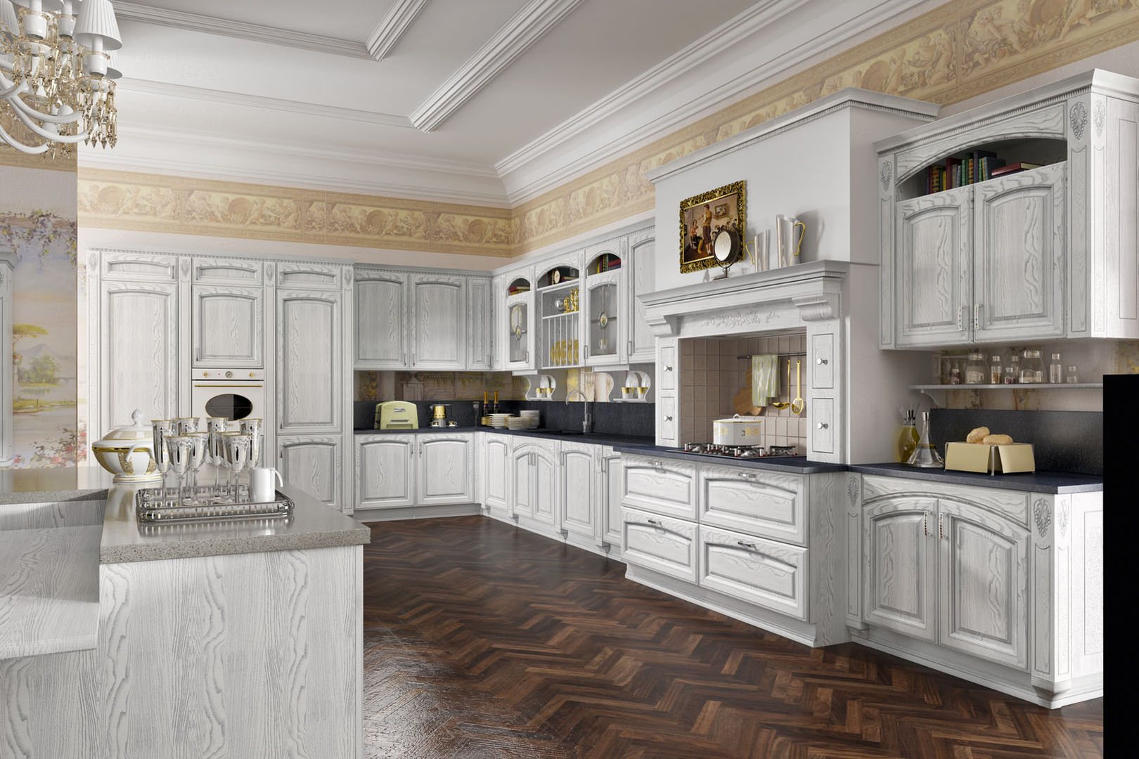 Luxusküchen, home cucine home cucine Nhà bếp phong cách Địa Trung Hải Cabinets & shelves